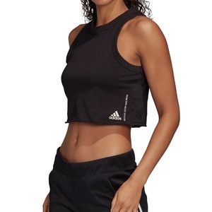 adidas Women's Must Haves Recycled Cotton Crop Tank Top Black/White XS